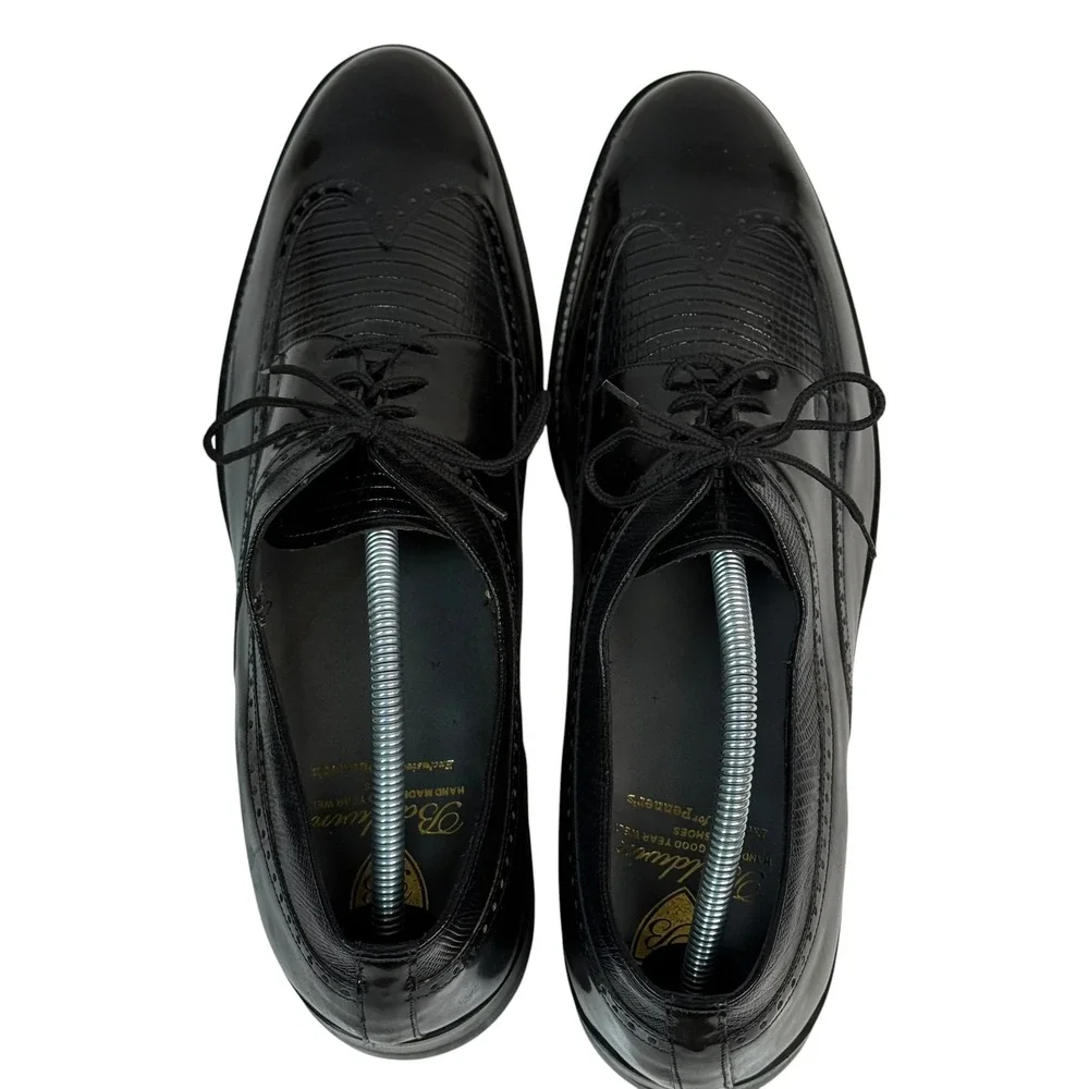 Baldwin Mens Black Patent Lizard Embossed Wingtip Oxford Dress Shoes Size‎ 12